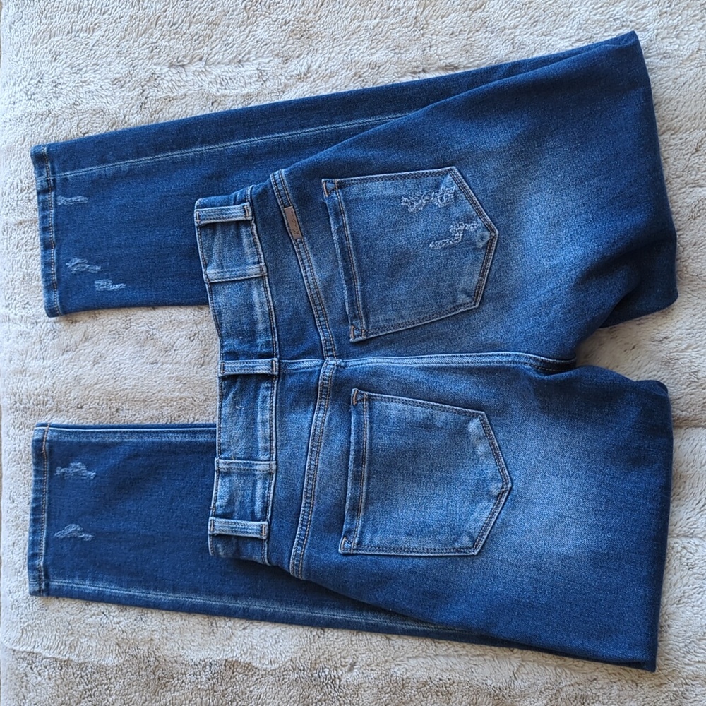 KanCan Medium Wash High Rise Distressed Double Button Skinny Blue Jeans Size 25 - Picture 5 of 5